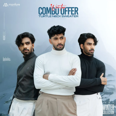 Manfare Premium Rib Fabrics Turtle Neck Sweater For Men Multicolor 3Pcs Combo Offer image