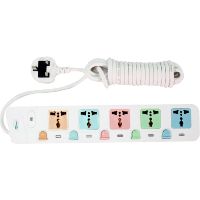 Many 3 Pin 5 Port White Power Strip # MTS-158 (5 Meter) image