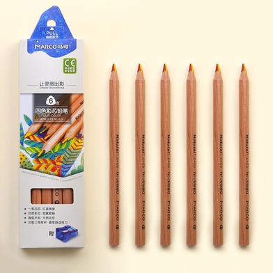 Marko Rainbow color 6pcs 4 In 1 Colors Colored Pencil Artist Mixed Wood Rainbow Pencils For Drawing Art Supplies image