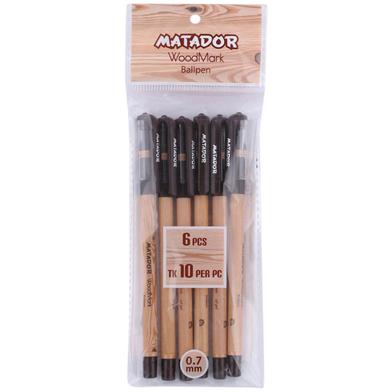 Matador Woodmark Ball Pen Black Ink - (6 Pcs) image