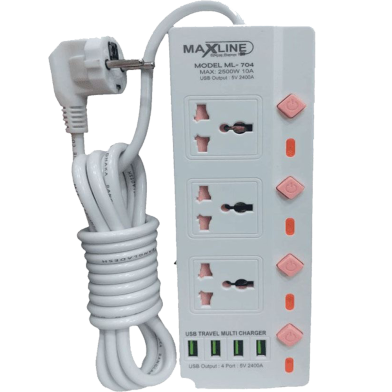 MaxLine ML-704 4 USB 7 Outlets Fast Charging Multiplug Power Strip image