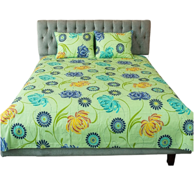 Allora Meadow Dream Print Bedsheet – Green ( 7.5 ft by 8.33 ft) with 2 Pillow Covers (18x26 image