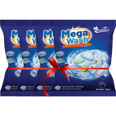 Mega Wash Synthetic Detergent Powder 500 gm (Buy 3 Get 1 Free) image