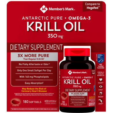 Member’s Mark Antarctic Pure Omega-3 Krill Oil 350mg - 180 Softgels image