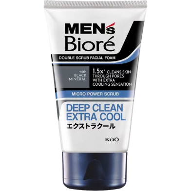 Men's Biore Double Scrub Deep Clean Extra Cool Facial Foam 100gm | Japan image