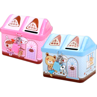 Metal House Money Bank with Lock – 4.5×3.5×4 Inch Secure Piggy Bank image