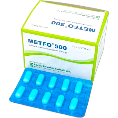 Metfo 500 mg Tablet 10's Strip image