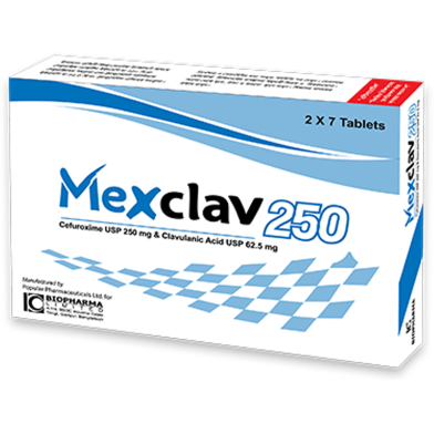 Mexclav 250 mg, 62.50 mg Tablet 10's Strip image