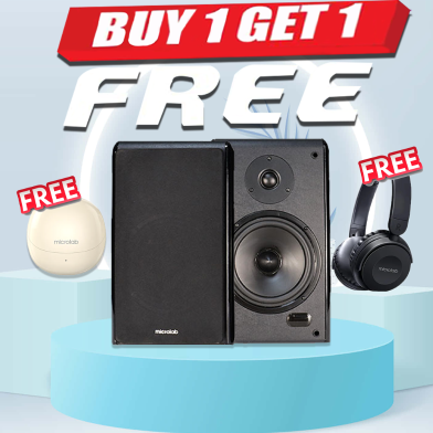 Microlab SOLO 16 Two-Way Stereo Bookshelf Speaker (Buy 1 Get 1 Wisepods 20 / Headphone HB21) FREE image