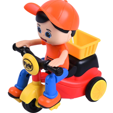Mini Cartoon Inertia Tricycle Delivery Boy Model Toy Car Slide Swing Bicycle image