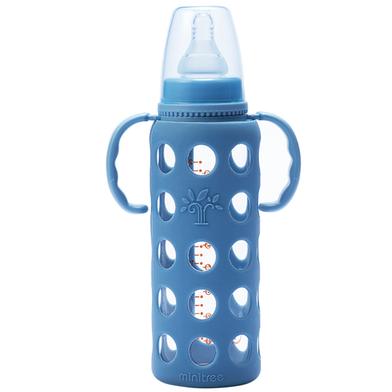Minitree 240ml Glass Regular - Neck Feeding Bottle With Handle Blue image