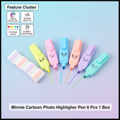 Minnie Cartoon Photo Highlighter Pen 6 Pcs 1 Box Slide 2