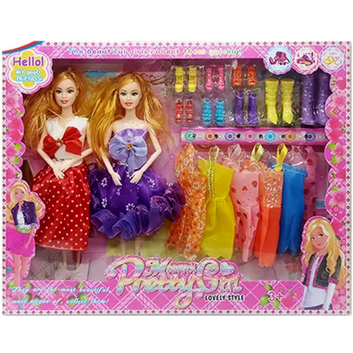 Modern Pretty Girls And Stylish Double Barbie Doll, Wonderful Toy With Dressand Accessories For kids And Girls (doll_double_dressandshoe) Multicolor image