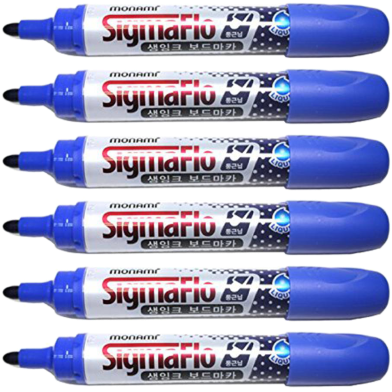 Monami Sigmaflo White Board Marker Round Tip Blue- 6 Pcs image