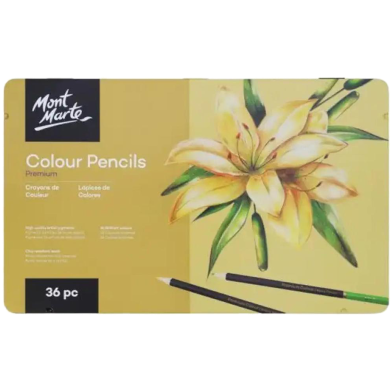 Mont Marte Colouring Pencils Set - 36 Pcs of Coloured Pencils in a classy Metal Case - Ideal Crayons for colourful Drawings and vibrant Paintings - Perfect for Beginners, Professionals, Artists image