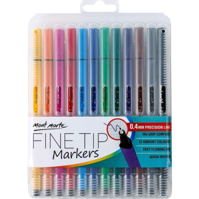 Mont Marte Fine Tip Marker 12pc Tri Grip in Case image