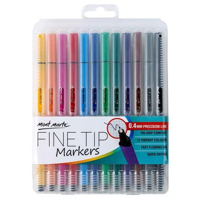 Mont Marte Fine Tip Markers, Vibrant Colors with 0.4mm Fine Line Point - 12 Colour Box image