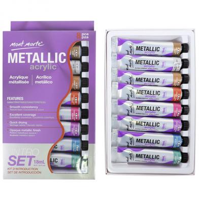 Mont Marte Metallic Acrylic Paint Set, 8 Shades, 18 ml Tubes image