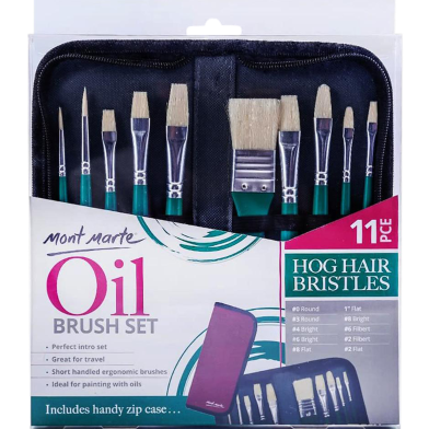 Mont Marte Oil Colour Hog Bristle Brush Set in Wallet 11pcs image