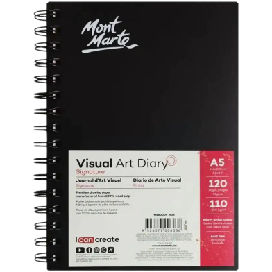 Mont Marte Visual Art Diary Spiral Bound White Paper- A6 110gsm 120 Sheet image