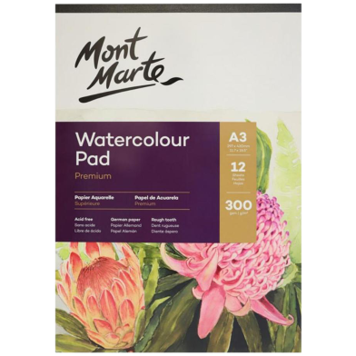Mont Marte Watercolour Pad German Paper- A3 300gsm 12 Sheet image