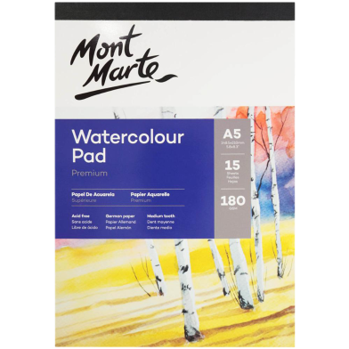Mont marte Watercolour Pad German Paper- A5 (180gsm) 15 sheet image