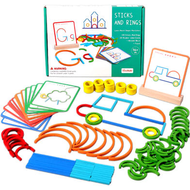 Montessori Letter Matching Sticks And Rings Puzzle Blocks Toy For Toddlers Fine Motor Skills image