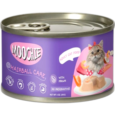 Moochie Adult Cat Can Food - Hairball Care With Prawn 85gm image