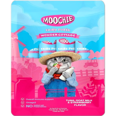 Moochie Cat Treat Fairy Puree - Wonder Cottage Tuna, Goat Milk and Strawberry Flavour image