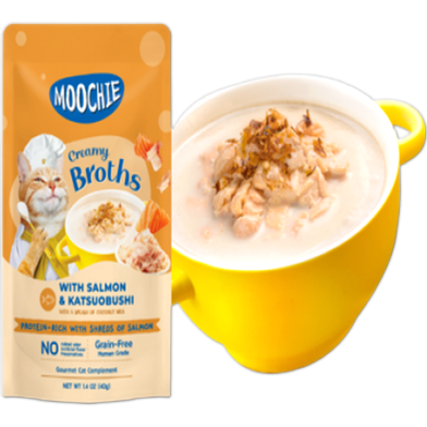Moochie Creamy Broths with Salmon and Katsuobushi For All Age Cats 40gm image