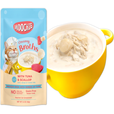Moochie Creamy Broths with with Tuna and Scallop For All Age Cats 40gm image