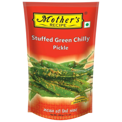 Mother's Recipe Stuffed Green Chilli Pickle Pouch 200 g image