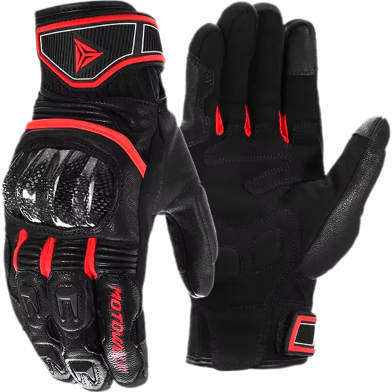 Motowolf Sheepskin Leather Motorcycle Gloves Protective Racing Gloves For Men And Women, Summer And Winter 1 Pair (Red Colour) image