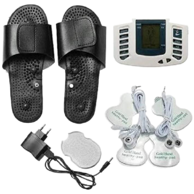 Multifunction Electrical Stimulator Full Body Relax Muscle Massager Pulse Tens Acupuncture Therapy with Slipper messager ( 2 Pear Electrode pads image