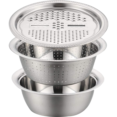 Multifunctional Kitchen Tool for Washing and Cutting Vegetables 3-in-1 Stainless Steel Basin with Grater and Drain Basket image