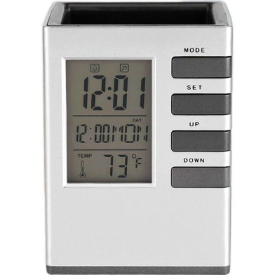 Multifunctional Led Desk Clock Digital Lcd Screen Alarm Clock Pen Holder Temperature Display For Home Office image