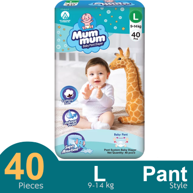 Mum Mum Pant System Baby Diaper (L Size) (9-14 kg) (40 Pcs) image