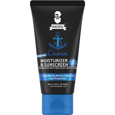 Muuchstac Mens Ocean Moisturizer and Sunscreen Matte Look SPF 18 Cream with Turmeric and Aloe Vera Beads, NonSticky and Water Resistant 45ml image