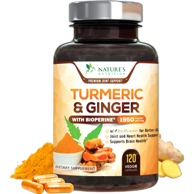 NATURE'S NUTRITION Turmeric Curcumin 1950 mg With Ginger Bioperine 120 Capsules image