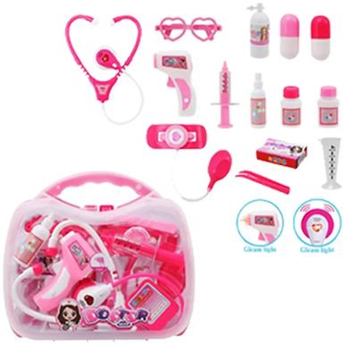 NEW plastic role play pretend play suitcase electric music sound doctor set for kids toy set preschool boy, Portable Light IC medical kit- pink image