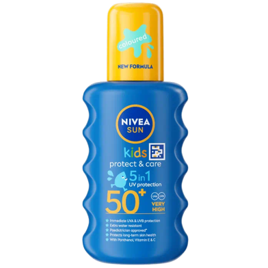 NIVEA SUN Kids Protect and Care Coloured Sun Cream Spray SPF50 Plus 200ml image