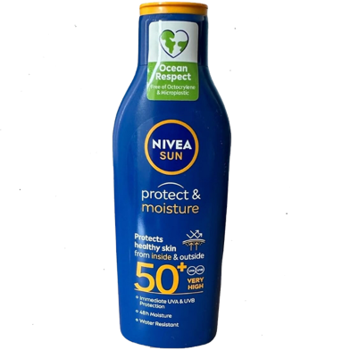 NIVEA SUN Protect and Moisture 200ml SPF50 Plus Advanced Sunscreen for Instant Protection| PA UVA - UVB Protection System| Vitamin E Plus Moisture| Very Water Resistant| For Men And Women image