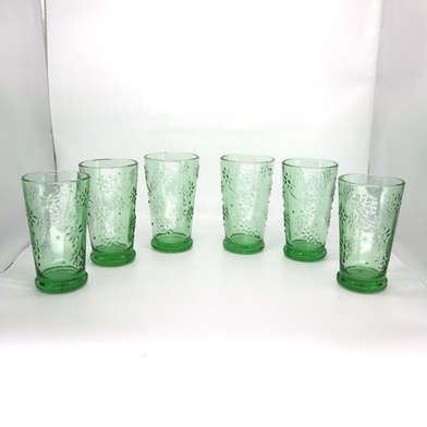 NIce Green Glass Embossed Flowers Design Tumblers image