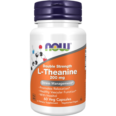 NOW Foods Supplements L-Theanine 200mg With Inositol Stress Management 60 Veg Capsules image