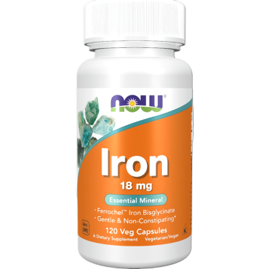 NOW Iron 18mg Non-Constipating Essential Mineral 120 Veg Capsules image