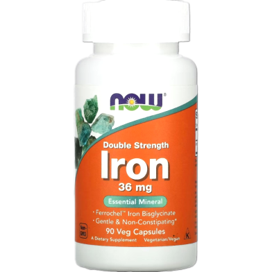 NOW Iron 36mg Double Strength Non-Constipating Essential Mineral 90 Veg Capsules image