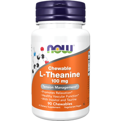 NOW L-Theanine 100mg with Inositol and Taurine 90 Chewables image