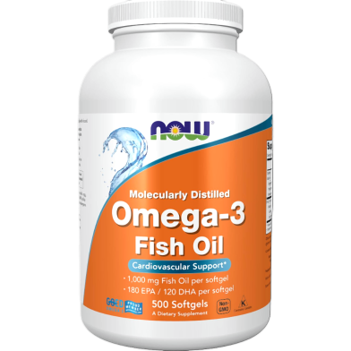 NOW Omega-3 Fish Oil 180 EPA and 120 DHA Molecularly Distilled Cardiovascular Support 500 Softgels image