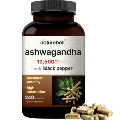 NatureBell Ashwagandha 12,500 mg Equivalent With Black Pepper 240 Capsules -522755177 image