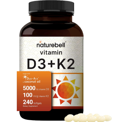 NatureBell Vitamin D3 5000 K2 MK7 Virgin Coconut Oil 240 Softgels -522734548 image